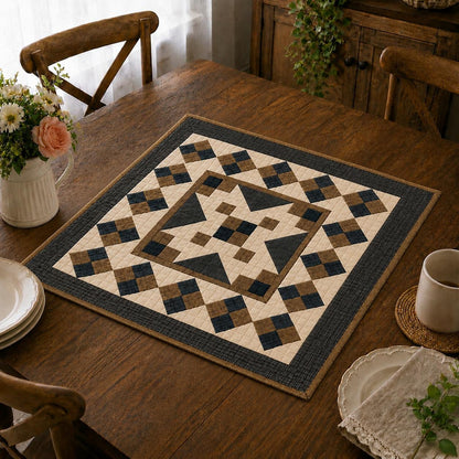 Hand quilted Primitive Diamond Star Patchwork Table Topper Farmhouse Mat Wall Hanging Handmade Quilt Decor by Home Heart (Made in India)