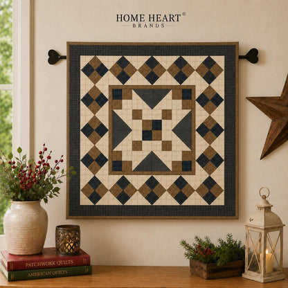 Hand quilted Primitive Diamond Star Patchwork Table Topper Farmhouse Mat Wall Hanging Handmade Quilt Decor by Home Heart (Made in India)