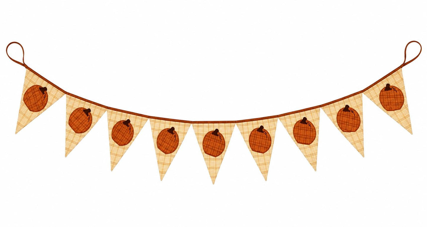 Fall Pumpkin Bunting Banner Plaid Fabric Pennant Garland, Rustic Autumn Thanksgiving Harvest Decoration by HOME HEART Brands (Made in India)