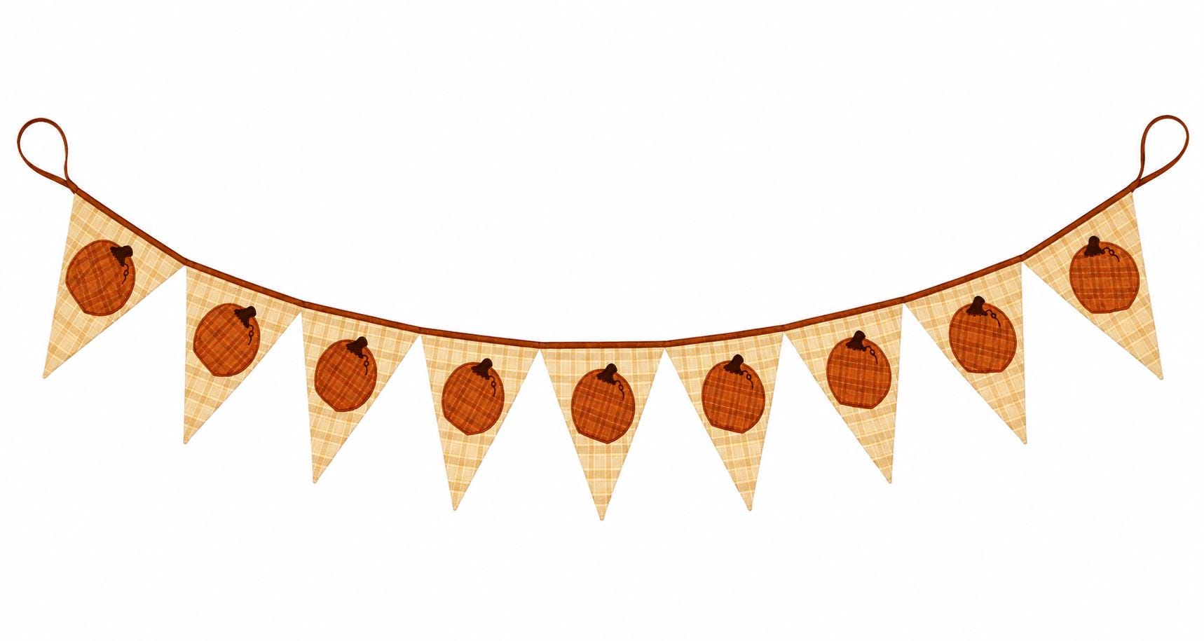 Fall Pumpkin Bunting Banner Plaid Fabric Pennant Garland, Rustic Autumn Thanksgiving Harvest Decoration by HOME HEART Brands (Made in India)