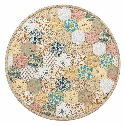 English Garden Hexagon Quilted Table Topper Handmade Floral Patchwork Wallhanging quilt Centerpiece by Home Heart Brands (Made in India)
