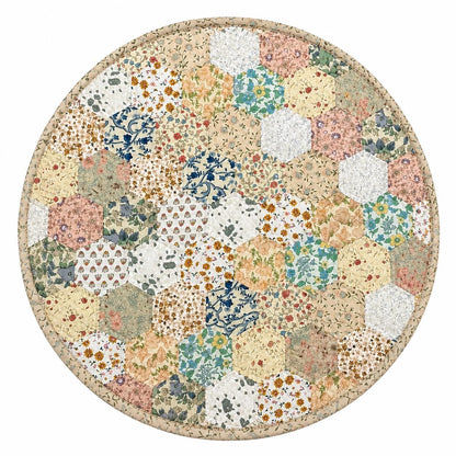 English Garden Hexagon Quilted Table Topper Handmade Floral Patchwork Wallhanging quilt Centerpiece by Home Heart Brands (Made in India)