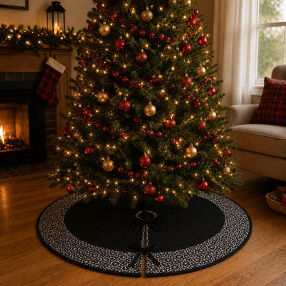 Luxury Black Velvet Christmas Tree Skirt, Embroidered Floral Border, Holiday Tree Mat, Christmas Decor, by HOME HEART Brands(Made in India)
