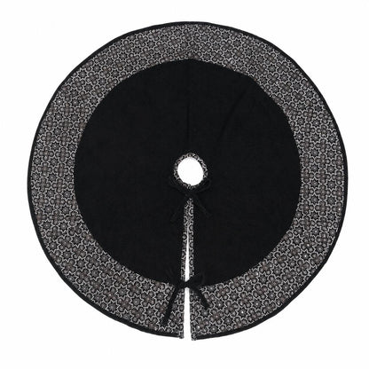 Luxury Black Velvet Christmas Tree Skirt, Embroidered Floral Border, Holiday Tree Mat, Christmas Decor, by HOME HEART Brands(Made in India)