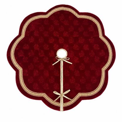 Elegant Red Floral Velvet Christmas Tree Skirt, Scalloped Tree Skirt with Champagne Trim, Luxury Holiday Tree Decor by HOME HEART Brands