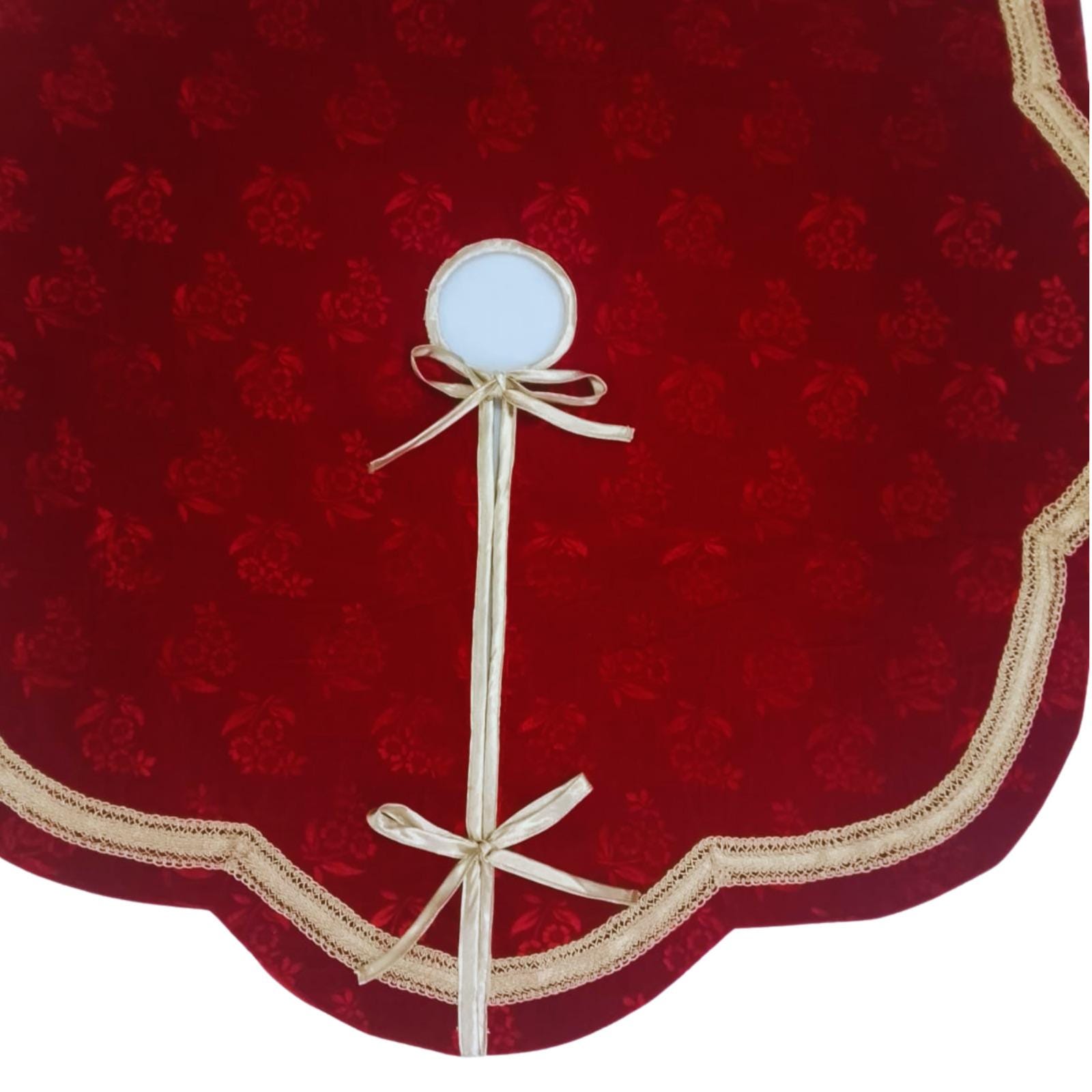 Elegant Red Floral Velvet Christmas Tree Skirt, Scalloped Tree Skirt with Champagne Trim, Luxury Holiday Tree Decor by HOME HEART Brands