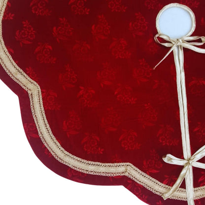 Elegant Red Floral Velvet Christmas Tree Skirt, Scalloped Tree Skirt with Champagne Trim, Luxury Holiday Tree Decor by HOME HEART Brands