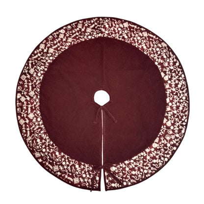 Luxury Burgundy Velvet Christmas Tree Skirt, Embroidered Floral Border, Holiday Tree Mat, Elegant Christmas Decor, HOME HEART Brands