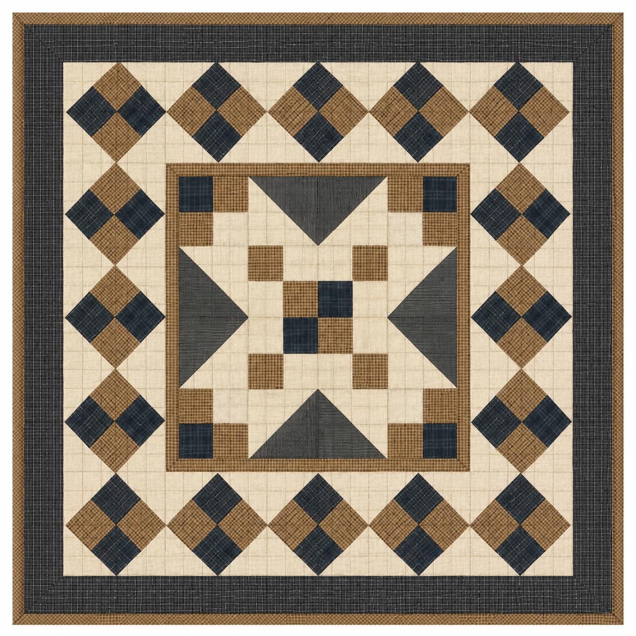 Hand quilted Primitive Diamond Star Patchwork Table Topper Farmhouse Mat Wall Hanging Handmade Quilt Decor by Home Heart (Made in India)