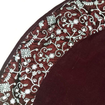 Luxury Burgundy Velvet Christmas Tree Skirt, Embroidered Floral Border, Holiday Tree Mat, Elegant Christmas Decor, HOME HEART Brands