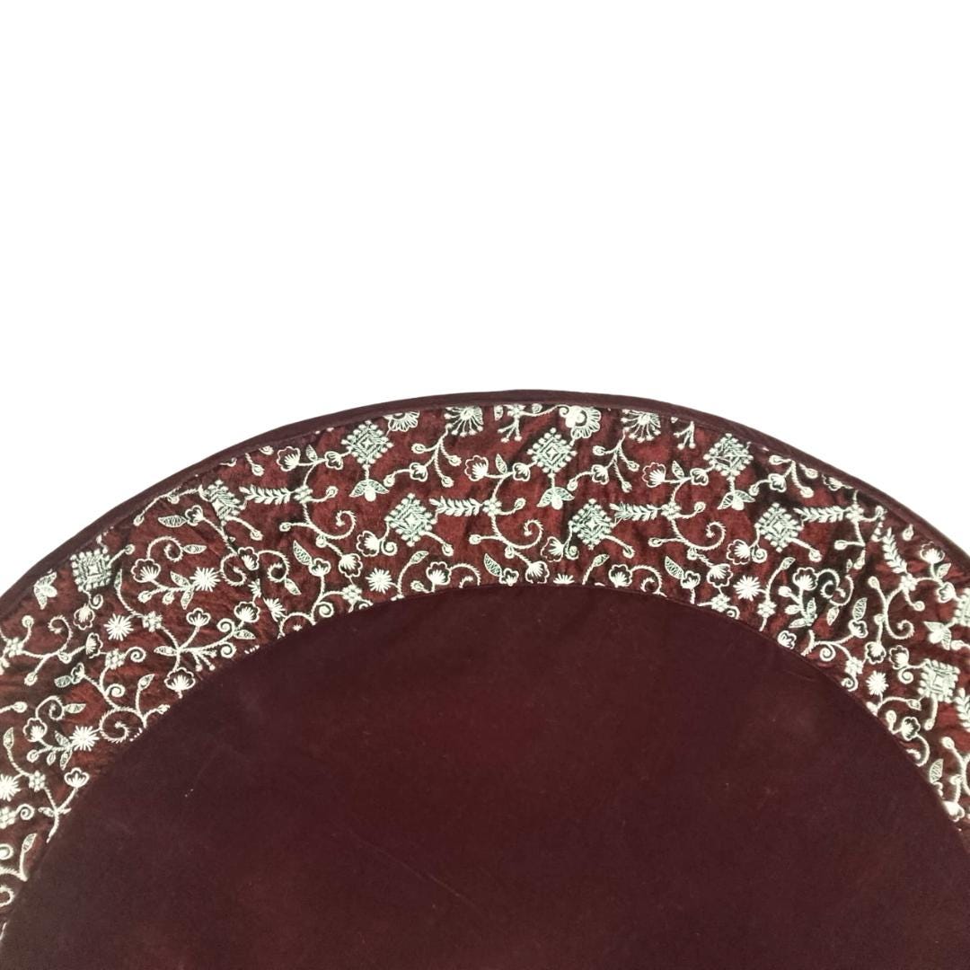 Luxury Burgundy Velvet Christmas Tree Skirt, Embroidered Floral Border, Holiday Tree Mat, Elegant Christmas Decor, HOME HEART Brands