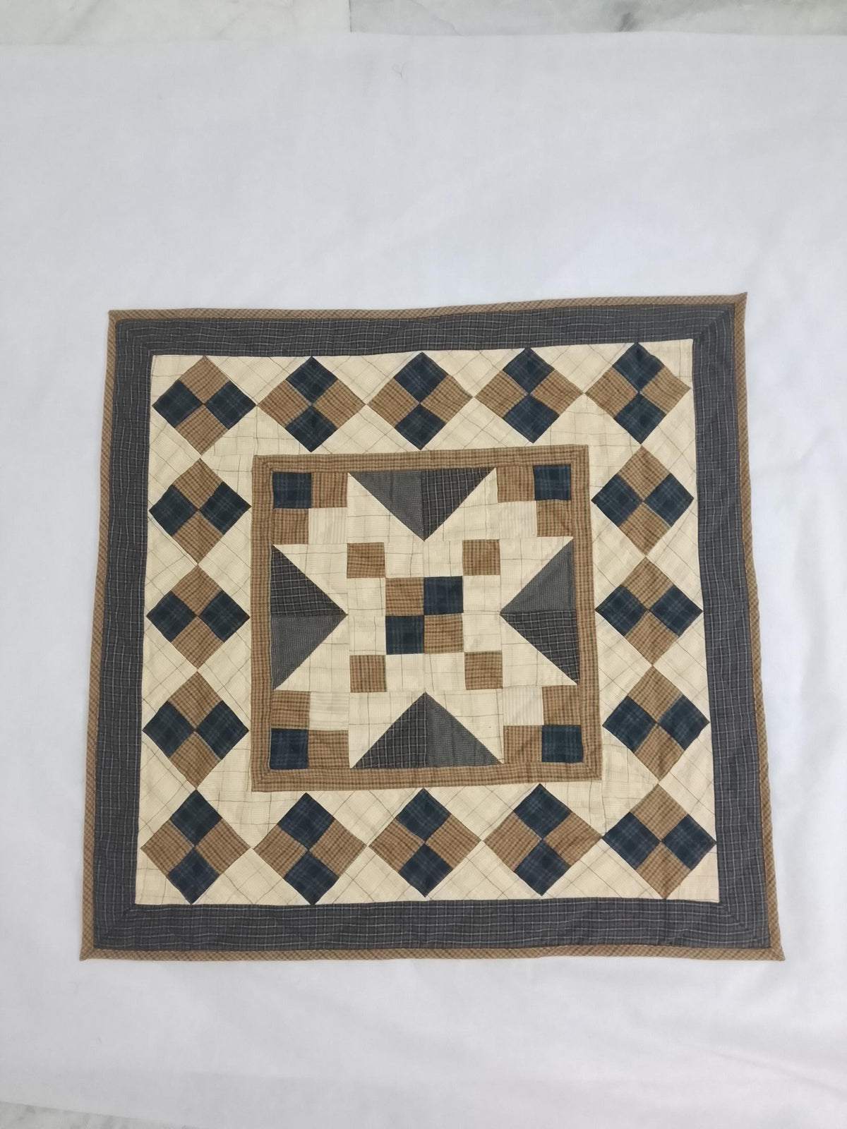 Hand quilted Primitive Diamond Star Patchwork Table Topper Farmhouse Mat Wall Hanging Handmade Quilt Decor by Home Heart (Made in India)