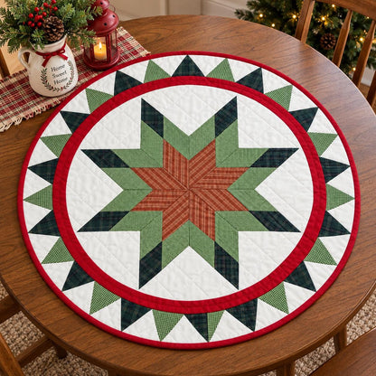 Lone star plaid Quilted roundTable Topper Centerpiece Mat, Handmade Patchwork Thanksgiving Table Decor by Home Heart brands (Made in India)
