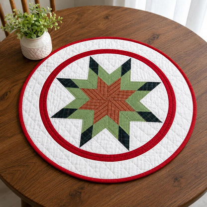 Lone star plaid Quilted roundTable Topper Centerpiece Mat, Handmade Patchwork Thanksgiving Table Decor by Home Heart brands (Made in India)