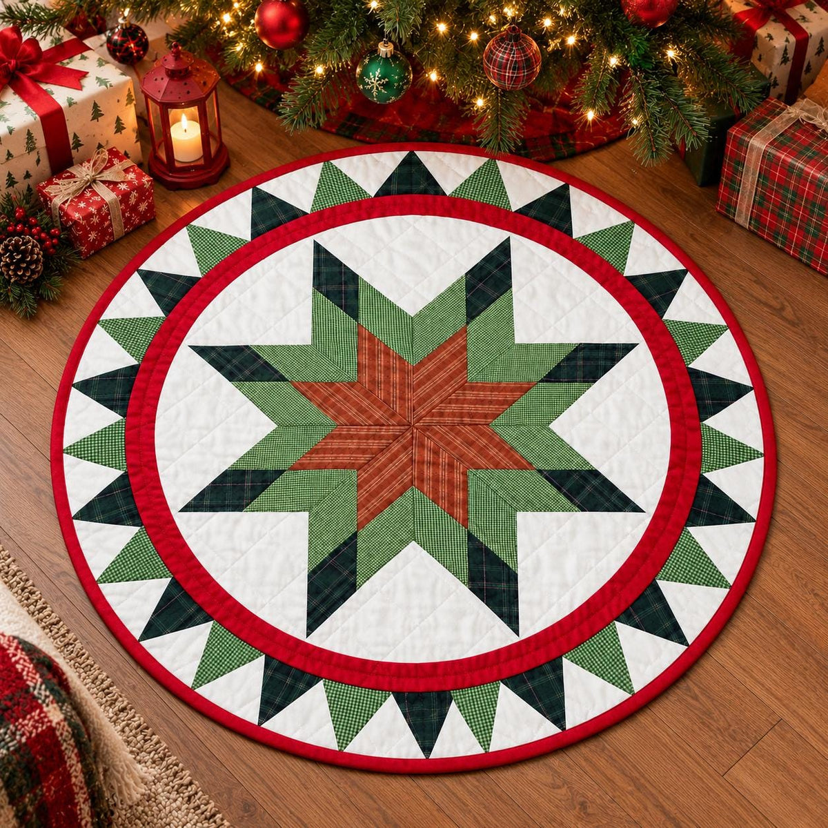 Lone star plaid Quilted round Table Topper Centerpiece Mat, Handmade Patchwork Thanks giving Table Decor by Home Heart brands (Made in India)