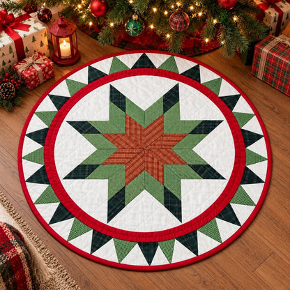 Lone star plaid Quilted round Table Topper Centerpiece Mat, Handmade Patchwork Thanks giving Table Decor by Home Heart brands (Made in India)