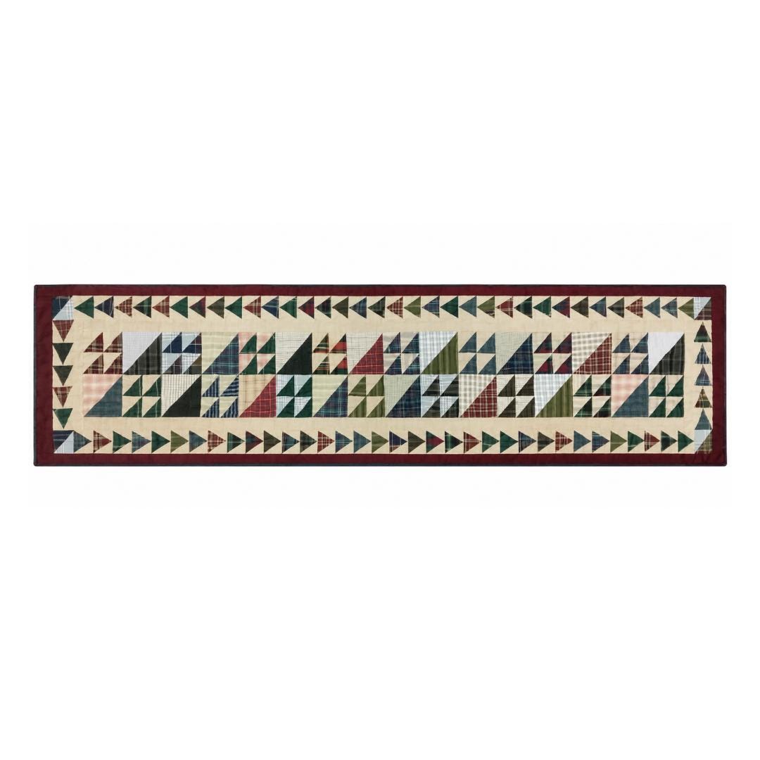 Flat Flying geese Plaid Patchwork Table Runner 16x75 Inch, Hand Quilted Without Batting (No Padding), Primitive Fall Farmhouse Table Runner