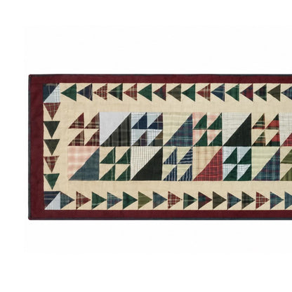 Flat Flying geese Plaid Patchwork Table Runner 16x75 Inch, Hand Quilted Without Batting (No Padding), Primitive Fall Farmhouse Table Runner