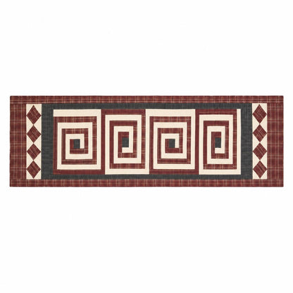 Flat Primitive Plaid Patchwork Table Runner, Hand Quilted Burgundy Charcoal Cream Farmhouse 16x75 Inch, Without Batting (No Padding)