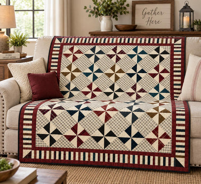 Primitive Patchwork Quilt 48x48 Inch, Handmade Lap Quilt, Rustic country Plaid Pinwheel Throw baby quilt Home Heart brands (Made in India)