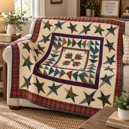 Primitive patchwork Quilt 46x46 Inch, Handmade Quilt, Rustic country Plaid wishing star Throw baby quilt Home Heart brands (Made in India)