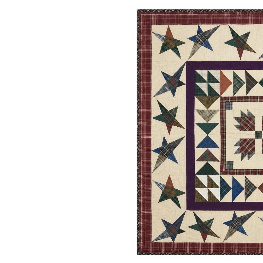 Primitive patchwork Quilt 46x46 Inch, Handmade Quilt, Rustic country Plaid wishing star Throw baby quilt Home Heart brands (Made in India)