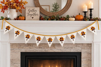 Primitive Autumn Patchwork Bunting Garland, Farmhouse Fall Pennant Banner, Rustic Thanksgiving Decor by HOME HEART Brands (Made in India)