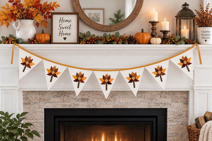 Primitive Autumn Patchwork Bunting Garland, Farmhouse Fall Pennant Banner, Rustic Thanksgiving Decor by HOME HEART Brands (Made in India)