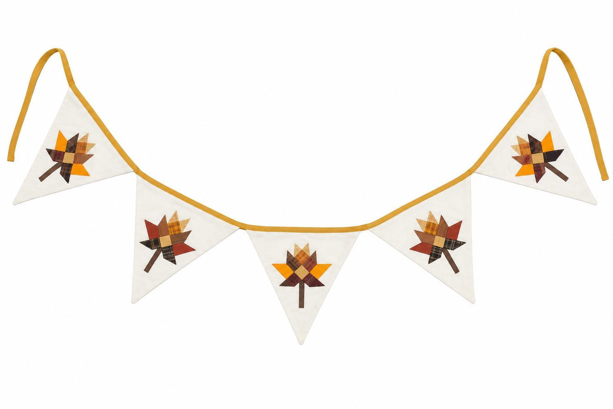 Primitive Autumn Patchwork Bunting Garland, Farmhouse Fall Pennant Banner, Rustic Thanksgiving Decor by HOME HEART Brands (Made in India)