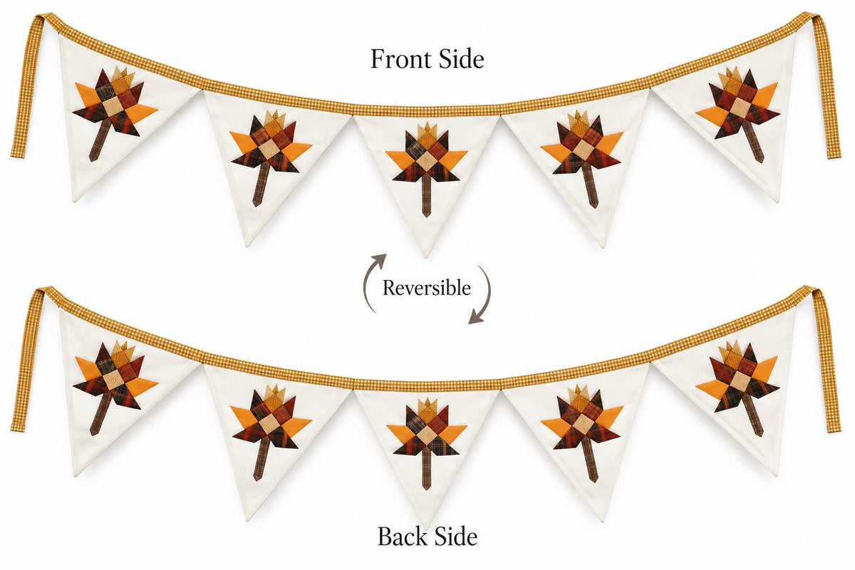 Primitive Autumn Patchwork Bunting Garland, Farmhouse Fall Pennant Banner, Rustic Thanksgiving Decor by HOME HEART Brands (Made in India)