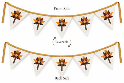 Primitive Autumn Patchwork Bunting Garland, Farmhouse Fall Pennant Banner, Rustic Thanksgiving Decor by HOME HEART Brands (Made in India)