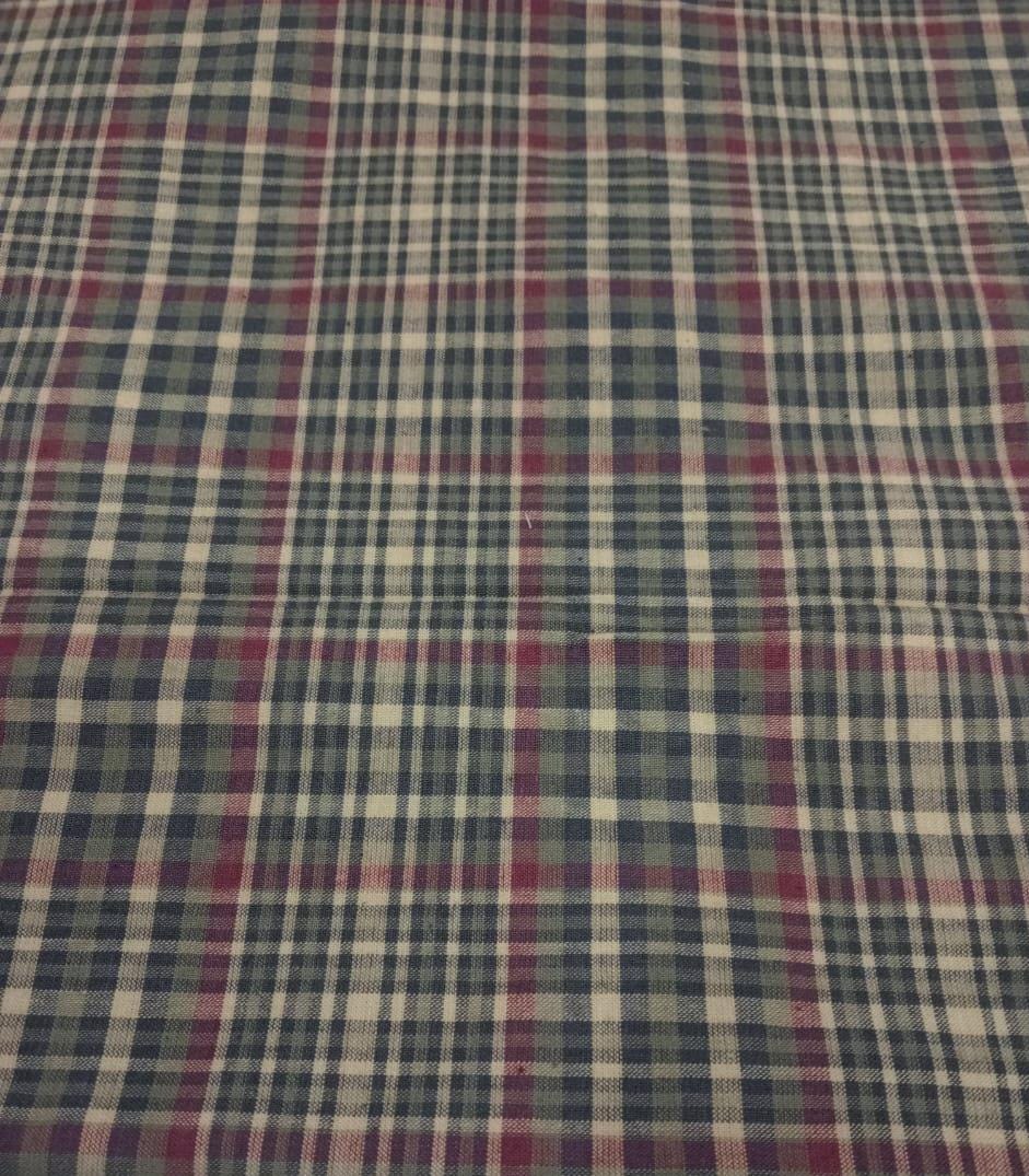 Primitive Burgundy Olive Green Plaid Fabric, Rustic Country Farmhouse Cotton Fabric by the Yard 42" wide, by HOME HEART (Made in India)