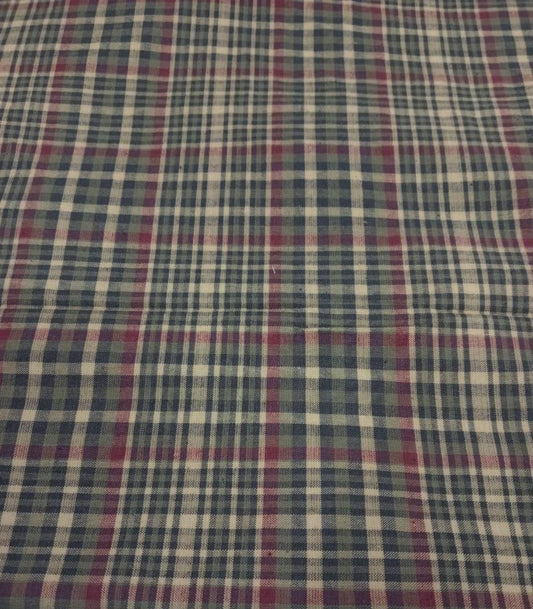 Primitive Burgundy Olive Green Plaid Fabric, Rustic Country Farmhouse Cotton Fabric by the Yard 42" wide, by HOME HEART (Made in India)