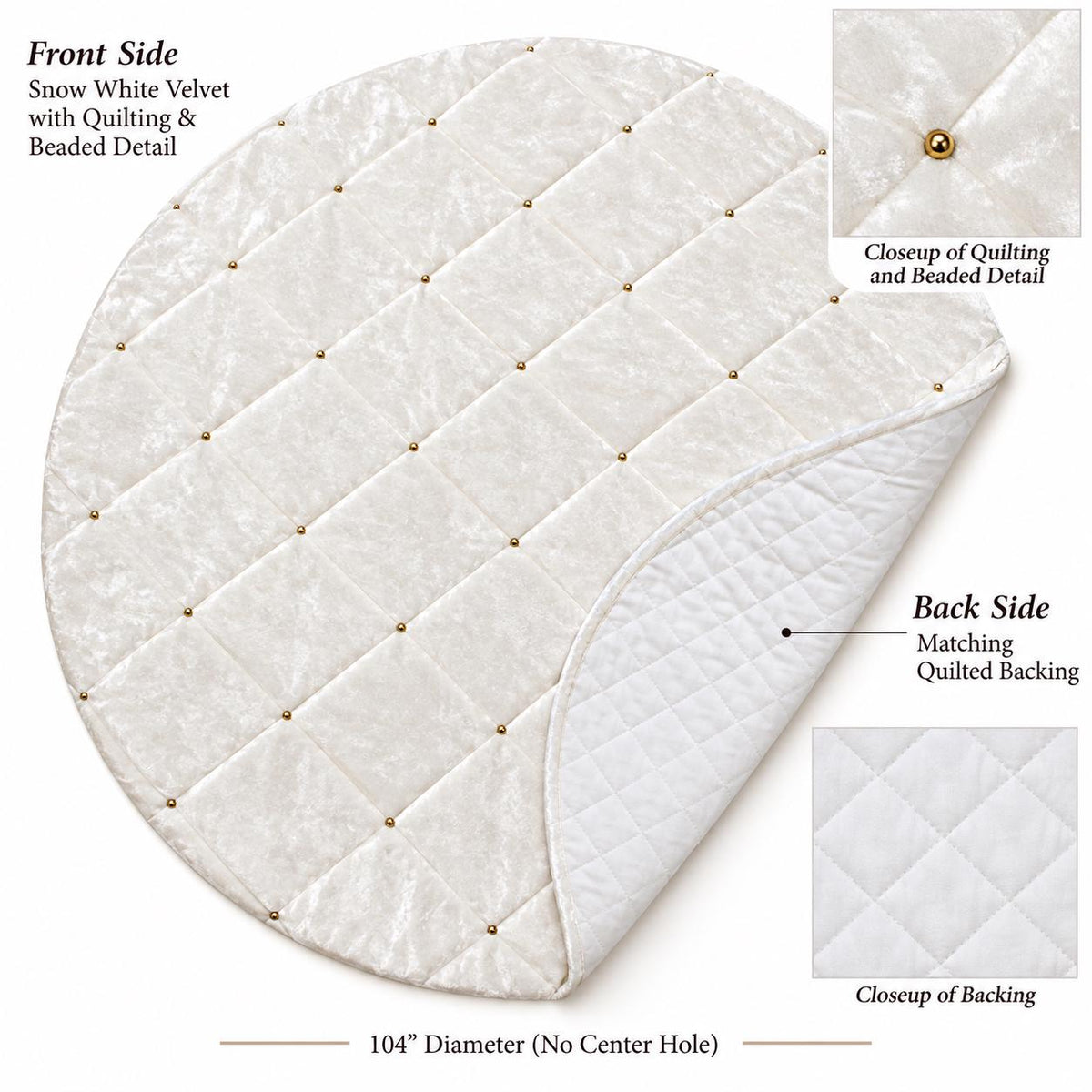 Snow White Velvet Quilted Table Topper, Beaded Christmas Tablecloth, Elegant Holiday Decor, White Round Table Cover, Handmade by HOME HEART
