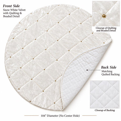 Snow White Velvet Quilted Table Topper, Beaded Christmas Tablecloth, Elegant Holiday Decor, White Round Table Cover, Handmade by HOME HEART
