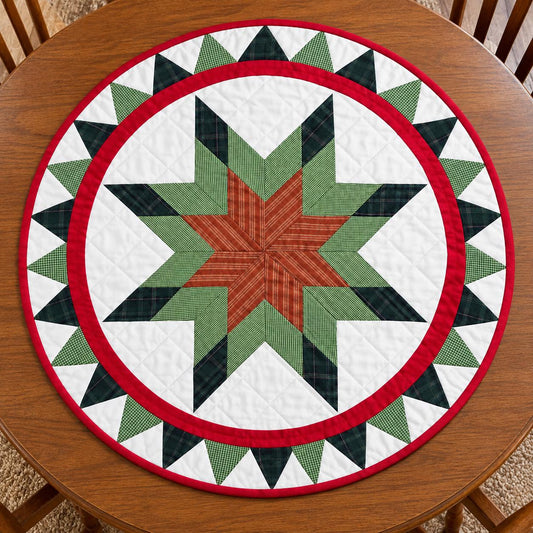 Lone star plaid Quilted round Table Topper Centerpiece Mat, Handmade Patchwork Thanks giving Table Decor by Home Heart brands (Made in India)