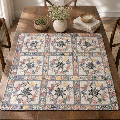 Hand made Calico Floral North Star 44"x44" country Cotton Hand Quilted patchwork Wall hanging & Toppers, baby quilt by HOME HEART Brands