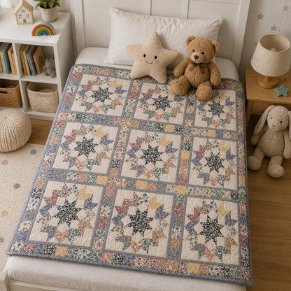 Hand made Calico Floral North Star 44"x44" country Cotton Hand Quilted patchwork Wall hanging & Toppers, baby quilt by HOME HEART Brands