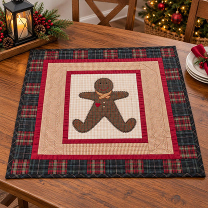 Hand made Hand quilted Throw Quilt, Table Topper 20"x20" ginger man quilt by Home Heart brands (Made in India)