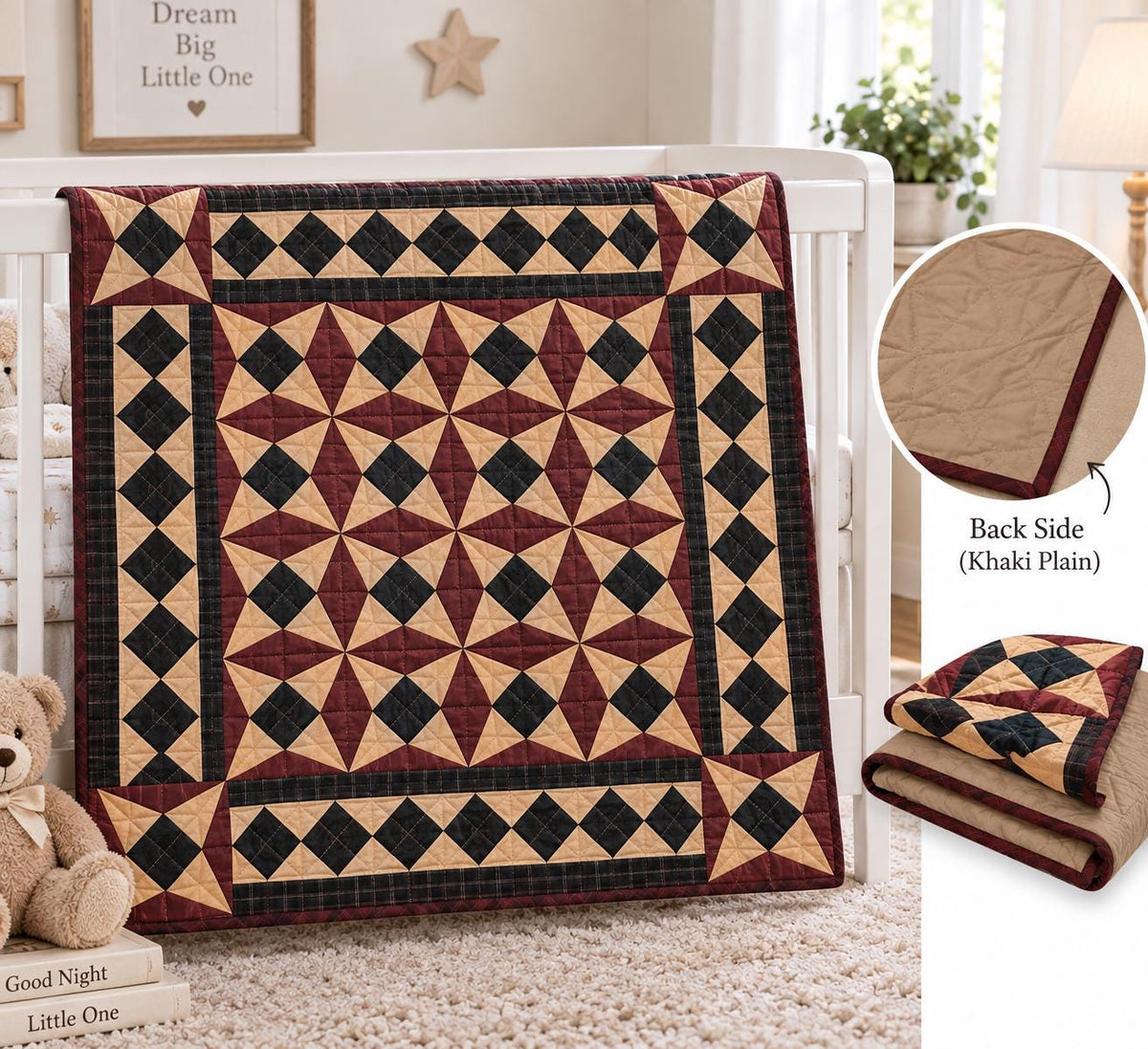 Spinning Wheel Plaid Quilt, Patchwork Quilt, Rustic Farmhouse Country Home throw, Hand Quilted baby quilt by Home Heart (Made in India)