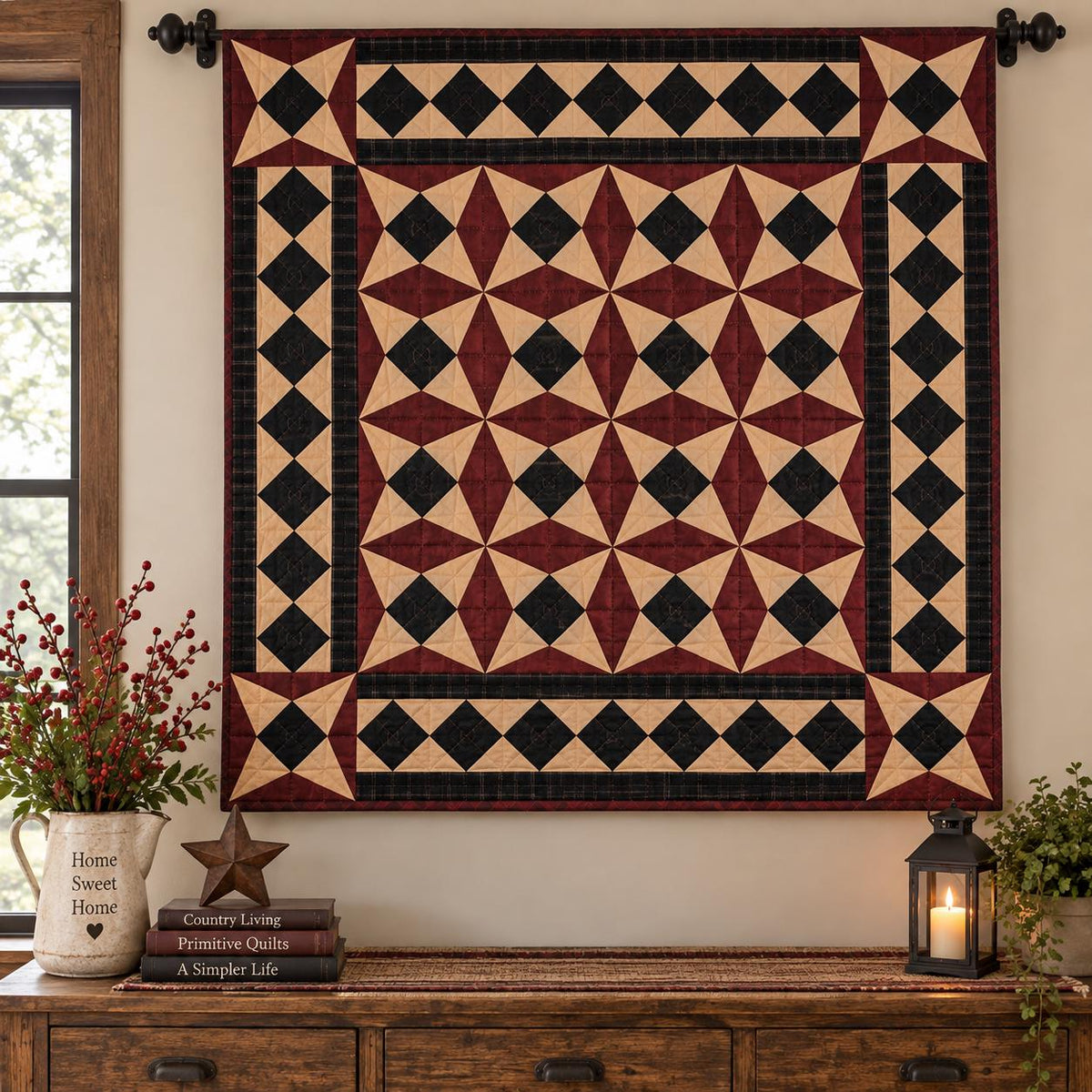 Spinning Wheel Plaid Quilt, Patchwork Quilt, Rustic Farmhouse Country Home throw, Hand Quilted baby quilt by Home Heart (Made in India)