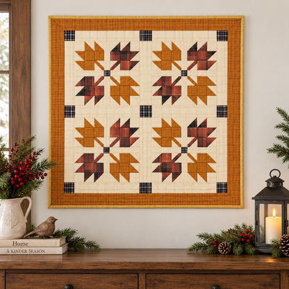 Hand made hand quilted quilt, table accent piece, Table topper Autumn leaves plaid fall quilt Cotton Heirloom Quality by HOME HEART Brands