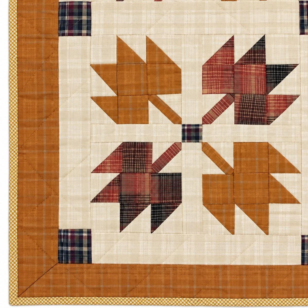 Hand made hand quilted quilt, table accent piece, Table topper Autumn leaves plaid fall quilt Cotton Heirloom Quality by HOME HEART Brands