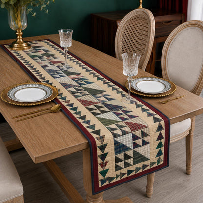 Flat Flying geese Plaid Patchwork Table Runner 16x75 Inch, Hand Quilted Without Batting (No Padding), Primitive Fall Farmhouse Table Runner