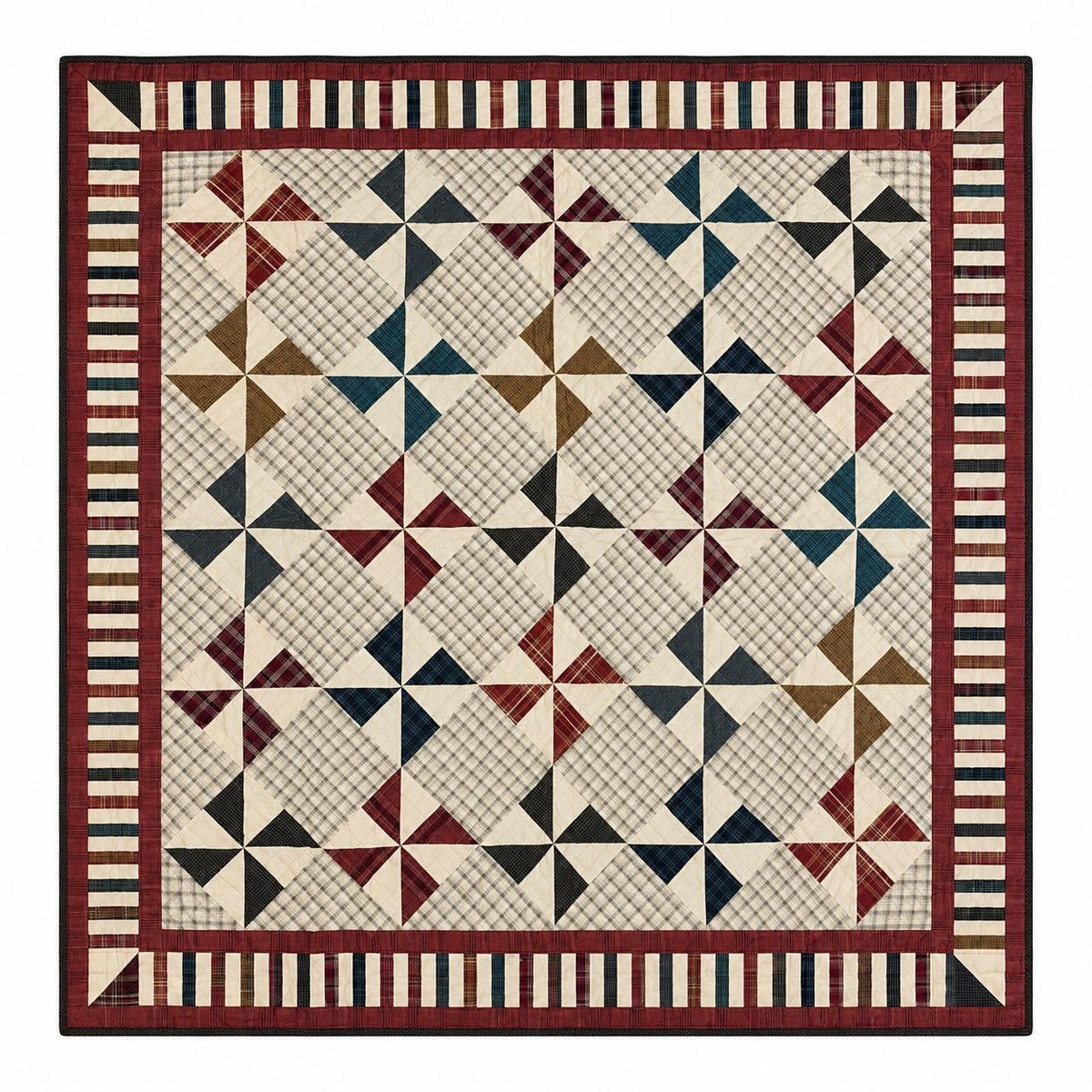 Primitive Patchwork Quilt 48x48 Inch, Handmade Lap Quilt, Rustic country Plaid Pinwheel Throw baby quilt Home Heart brands (Made in India)
