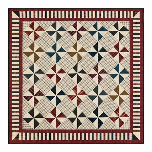 Primitive Patchwork Quilt 48x48 Inch, Handmade Lap Quilt, Rustic country Plaid Pinwheel Throw baby quilt Home Heart brands (Made in India)