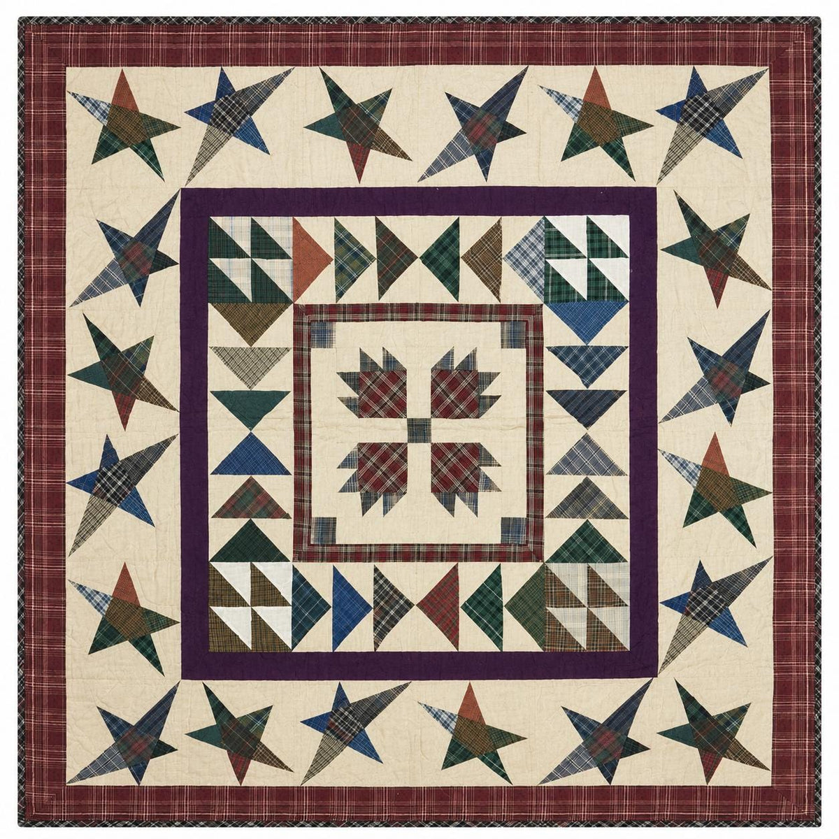 Primitive patchwork Quilt 46x46 Inch, Handmade Quilt, Rustic country Plaid wishing star Throw baby quilt Home Heart brands (Made in India)