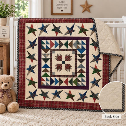 Primitive patchwork Quilt 46x46 Inch, Handmade Quilt, Rustic country Plaid wishing star Throw baby quilt Home Heart brands (Made in India)