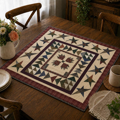 Primitive patchwork Quilt 46x46 Inch, Handmade Quilt, Rustic country Plaid wishing star Throw baby quilt Home Heart brands (Made in India)