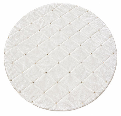 Snow White Velvet Quilted Table Topper, Beaded Christmas Tablecloth, Elegant Holiday Decor, White Round Table Cover, Handmade by HOME HEART